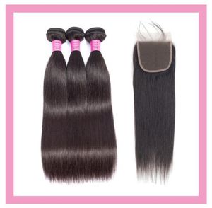 Malaysian 5x5 Lace Closure Straight 100 Human Hair 3 Bundles With 55 Closures Middle Three Part Double Wefts8764104