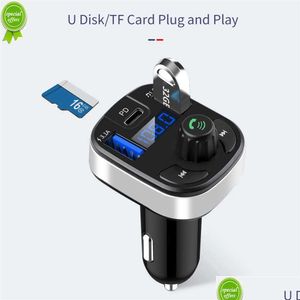 Car Bluetooth Kit New FM Transmitter Bluetooth 5.0キットMP3 QC3.0高速充電モデーターデュアルUSB PDポートUディスクTFアクセサリードロップDELI DHVLK