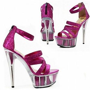 657 Sandals Glitter Crystal 15cm Shoes High High Heels Sier / Pink Bride Wedding 6 Inch Platform.