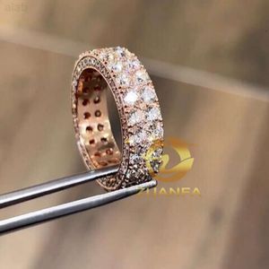 Anello di fidanzamento in oro rosa personalizzato stile americano Anello in argento sterling 925 con moissanite Anello con diamanti da uomo Anello hip hop supera il test del diamante