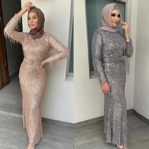 Roupas étnicas Eid Dubai Turquia Jalabiya para Mulheres Médio Oriente Sexy Frisado Tassel Slim Fitting Dress Mulher Muçulmana