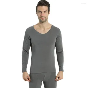 Roupa interior térmica masculina conjuntos longos johns com decote em v fino terno quente masculino inverno tamanho l 3xl