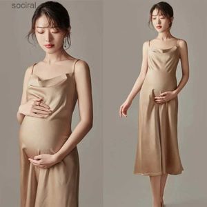 Maternity Dresses Maternity Photography Dresses 4 Color Loose Suspender Dress Pregnancy Photo Shoot Clothes Pregnant Women Photography Props New L240308