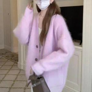 Kadın Örgü Kadın Kazak Palto Kış Sonbahar Tek Bravatalı Örme Haldigan Düz Renk Düğmeleri Elastik V Boyun Günlük Aşın