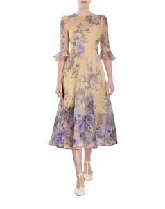 Zweiteiliges Kleid aus Organza mit lila Blumendruck im Frühlings- und Sommerurlaubsstil M L XL 2XL