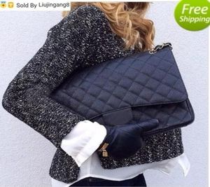 Liujingang8 2019 58601 Fab Xlarge Classial 33 cm Maxi Black Genuine Caviar Leather Quilted Double Flap Fashion Shoulder Chain9838253