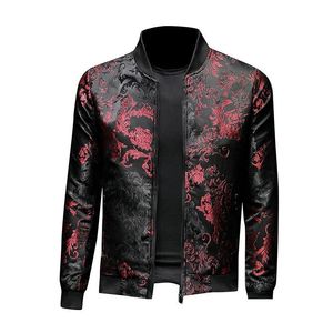 Herrjackor mode mens blommor jackor broderi blommor stilig bomber jacka män blixtlås fickpocken ytterkläder päls hane smal fit droppe dh9vw