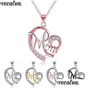 Pendant Necklaces Vecalon Mom Heart Shape Pendants With Necklace For Women Mothers Day Gift Wholesale Jewelry 5 Colors Sier/Black/Rose Dhmd8