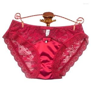 Calcinha feminina mulheres sexy laço oco para fora calças transparente malha bonito doce briefs bowknot lingerie seca média cintura respirável feminino