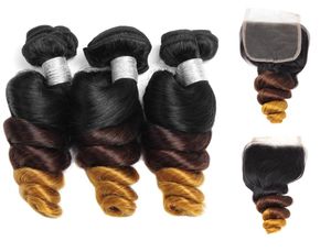 3 pacchi con chiusura peruviana capelli ondulati sciolti T1b427 trama di capelli vergini malesi Ombre capelli umani indiani brasiliani ricci sciolti 5127624