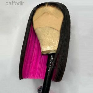 Parrucche sintetiche Evidenzia parrucca Bob Parrucche brasiliane di capelli umani per le donne Parrucche anteriori in pizzo corto nero rosa Co Capelli sintetici resistenti al calore 240308