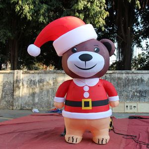 wholesale 6mH (20ft) with blower cute giant Christmas brown inflatable teddy bear with red hat for holiday advertising decoration