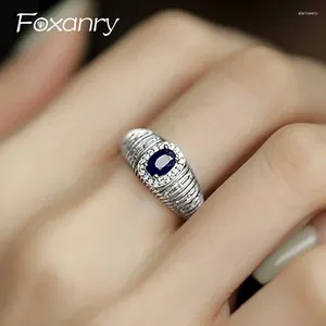 Cluster Rings Foxanry Blue Zircons Engagement for Women Fashion Vintage Punk Oregelbundet Geometric Handmade Finger Jewelry Party Gifts