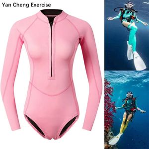Mulher mergulhador terno de mergulho 2mm neoprene equipamento de mergulho rosa manga longa biquíni maiô feminino coreano banho 240305