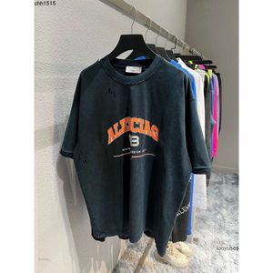 남자 T 셔츠 패션 Balenciga Spring Spring High 가위 인쇄 둥근 목 느슨한 닳은 남자 여자 Tshirt 짧은 슬리브 509