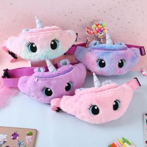 Pochete infantil de unicórnio fofo, bolsa de cintura para meninas, brinquedos de pelúcia, cinto de cor gradiente, bolsa de peito de desenho animado, bolsa de moedas, sacos de peito de viagem