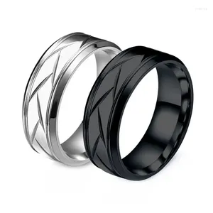 Pierścienie klastra moda srebrny kolor męski czarny pierścień ze stali nierdzewnej groove wieloaspektowy dla mężczyzn damskie prezenty zaręczynowe