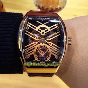 عالي الجودة طليعة جديدة Saratoge v 45 T sqt Rose Gold Skeleton Dial Automatic Mechanical Watch Rose Gold Case Strap158H