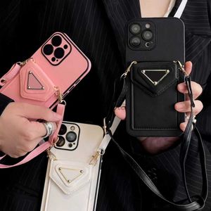 Capas de telefone celular Luxo Designer Crossbody Capas para iPhone 15 14 13 12 11 Pro Max Carta Clássica Capa Móvel Lanyard Moda Bolsa Caso Cartão Titular Bolso 240304