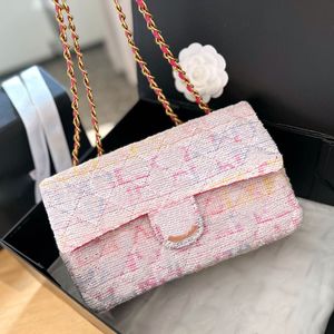 20/25cm Women Designer Gradient Tweed Shoulder Bag Pink Enamel Hardware Colorful Letter Decoration Classic Flap Red Matelasse Chain Lady Purse Cross Body Handbag