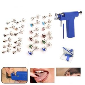 Stud Professional Ear Piercing Gun Tool Set 12Pairs Earring Cz Mticolor Nose Navel Safety Pierce Body Drop Delivery Jewelry Earrings Dhfpr