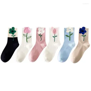 Frauen Socken 1 Paar Cartoon Blume Candy Farbe Harajuku Atmungsaktive Design Koreanischen Stil Japanischen Bequeme Tulpe