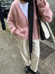 Maglieria da donna Giacca cadigan in maglia di mohair rosa Maglioni da donna monopetto casual invernali da cappotto di Natale 2024 Cardigan in cashmere da festival