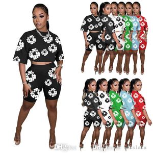 Womens Tracksuits Summer Round Neck Short Sleeved Shorts Popular Digital Print Set For 2024 Summer