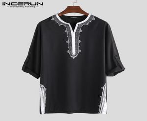 Incerun Men Tops African Dashiki T Shirts Printed long Sleeve v Neck Sconeable Ethnic Style Casual Tshirts Men African Clotes4022417