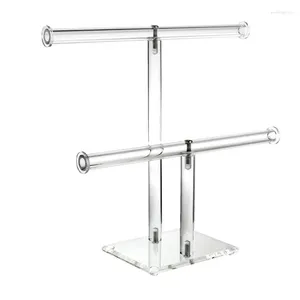 Jewelry Pouches Display Stands For Show Clear Acrylic 2-Tier T Bar Trade Store Exhibit Po Prop Holder Stand Dropship
