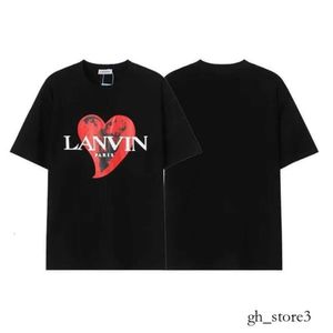 Lanvis T Shirt Męski projektant SS23 Lanvins T Shirt Shorts Fashion and Women's Beige Speckle Alphabet Print Trend Trend Casual Loose Half Sleeve White Lanvin 776