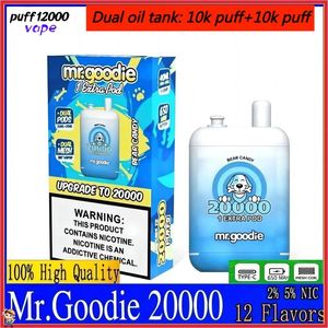 Original Mr.Goodie 20000 puffs Disposable Vape Pen 650mAh Type-C Double Tank Double Mesh Coil puff 20k Device pre-filled 12 flavors E cigarette pod puffbars