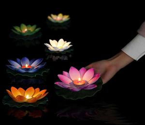 10pcs çok renkli ipek lotus fener hafif yüzen mumlar havuz süslemeleri ışık doğum günü düğün dekorasyon sh19098139371
