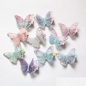 Haarschmuck Neue Baby Schmetterling Design Haarspangen 20 Teile/los Nette Kinder Neuheit Zubehör Großhandel Gaze Glitter Prinzessin Drop De Dhlfh