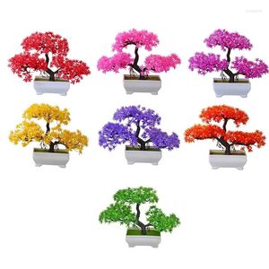 Decorative Flowers 2Pcs Artificial Plant Bonsai Plastic Small Tree Pot Fake Flower Potted Ornaments For Home Room Table