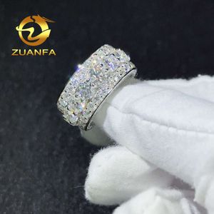 Luxury Hip Hop Jewelry 3 Row Cluster Iced out ring 925 Sterling Silver Round Moissanite Diamond cut Cuban Rapper Ring