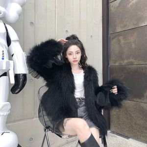 Haining 2023 Autumn/Winter Raccoon Fur Futro Trawiastka Kobiety Chifon Edge Youth Modna Moda Zmniejszenie dwu stronniczości Krótki styl 349408