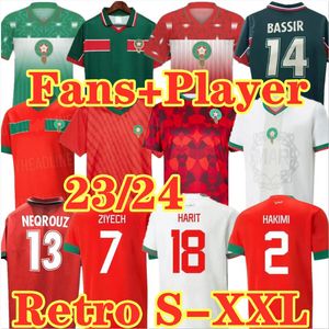1994 1998 Jerseys de futebol retro Marrocos Hakimi Mazraoui Amrabat Aguerd Ziyech Boufal Saiss 2023 2024 Versão de futebol camisas de futebol Hadda Uniformes Retro Manga longa