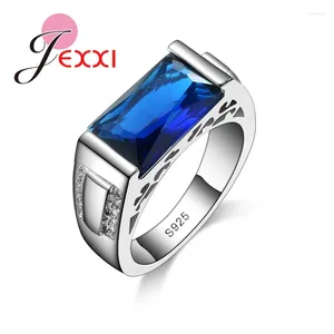 Klusterringar kvinnor gåva !! grossist 925 sterling silver ring mode smycken med stor blå cubiz zirkonkristall