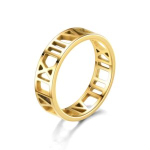 Elegant Titanium Steel Ring for Men Women Cut-out Stainless Steel Roman Numerals Ring Gold Silver No Fade Color Super High Quality Factory Direct Sale Price 6MM