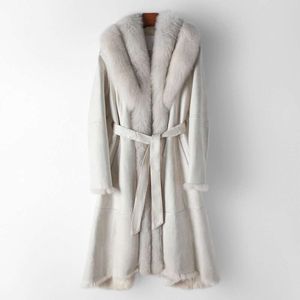 Kedja 2024 Spring och Autumn New Haining Women's Fox Collar Rabbit Integrated Long Fur Coat 165178