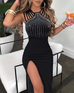 Дизайнерская женская одежда 2024 Женский стиль Hot Diamond Split Hip Wrap Dress Ночной клуб Вечернее платье кружевное платье макси женские кружевные платья Сексуальное тонкое облегающее платьеMFZZ