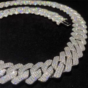 18mm Üç Row Diamond Patlamış Mayami Küba Zinciri Erkekler ve Kadınlar İçin 925Silver Tam Set Moissanite Küba Zinciri Kolye Bilezik