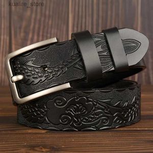 Belts New Genuine Leather Belts for men Designer Belt Male Dragon Print Vintage Pin Buckle Luxury Strap New Fashion High Quality L240308