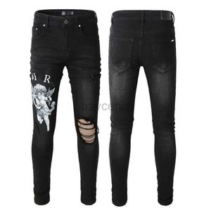 Jeans Designer-Jeans Herrenjeans High Street Hole Star Patch Herren-Hose mit Stern-Stickerei-Einsatz Stretch-Slim-Fit-Hose 28-40 240308