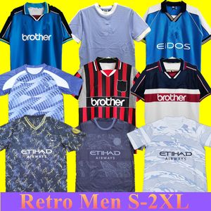 Vintage Mans Cities Classic Retro Soccer Jerseys Kit 72 98 99 00 01 02 Haaland Eidos Gallagher Sun Weah Tevez Silva Kompany Kun Aguero Vintage Football Shirts 2011 1974