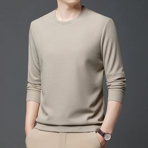 2023 Autumn Hoodies Men Fashion Casual Slim Fit Waffle Round Neck Sweatshirts Mens Long Sleeve Undershirts 240301