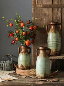 Vases Retro Ceramic Double Ear Vase Home And Rural Air Dried Flower Arrangement Device Old Art Decorative Ornaments In The Living Room