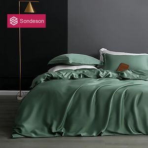 Sondeson Luxury 100% Silk Green Bedding Set 25 Momme Healthy Skin Duvet Cover Flat Sheet Pillowcase Queen King Bed 240226