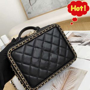 2024 Designerpåsar 21 cm Chain Flap Quilted Bag Women Calfskin Caviar Leather Shoulder Crossbody Handväskor Purses Tote Lady Clutch Card Holder C Family-1784 Har en låda